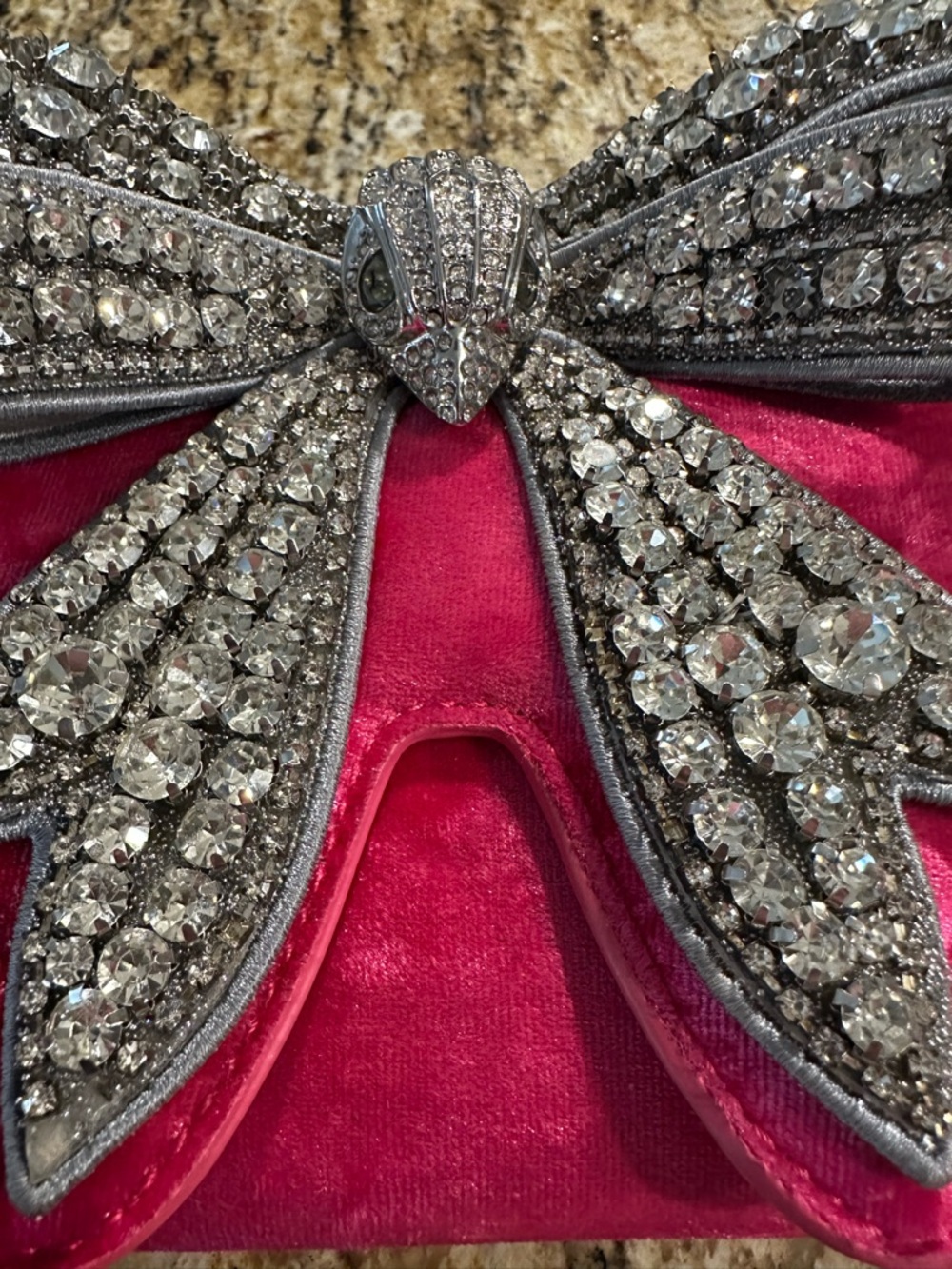 Kurt Geiger London Small Shoreditch Bow clutch in pink velvet. - Picture 16 of 16